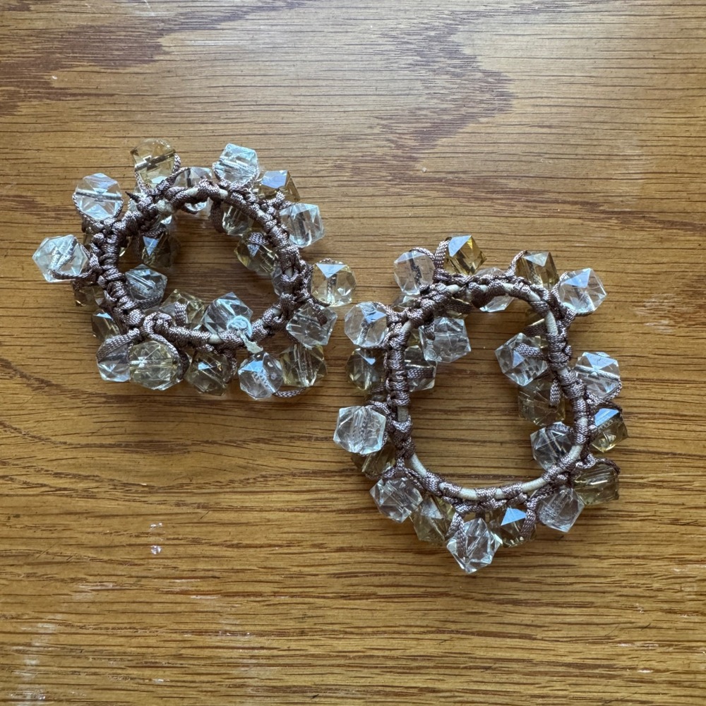 Vintage Y2K Beaded Hair Ties Set of 2 Crystal Bead Elastic Ponytail Holders - Picture 1 of 3